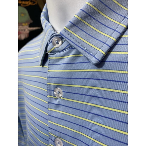 Men's Burnt Pine Golf Club Blue Yellow  Short Sleeve Polo Shirt Medium - Picture 8 of 10